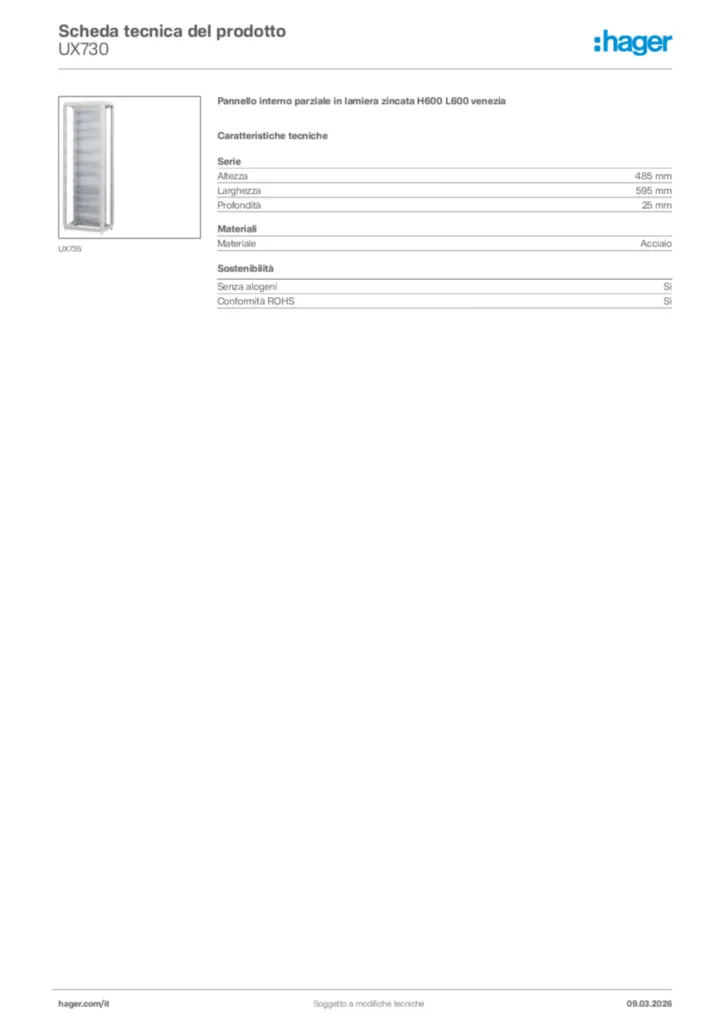 Immagine Hager Scheda tecnica del prodotto UX730 | Hager Italia