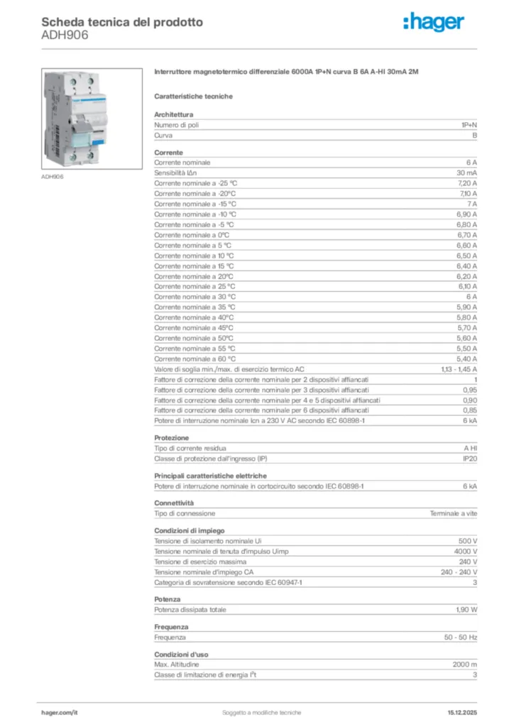 Immagine Hager Scheda tecnica del prodotto ADH906 | Hager Italia