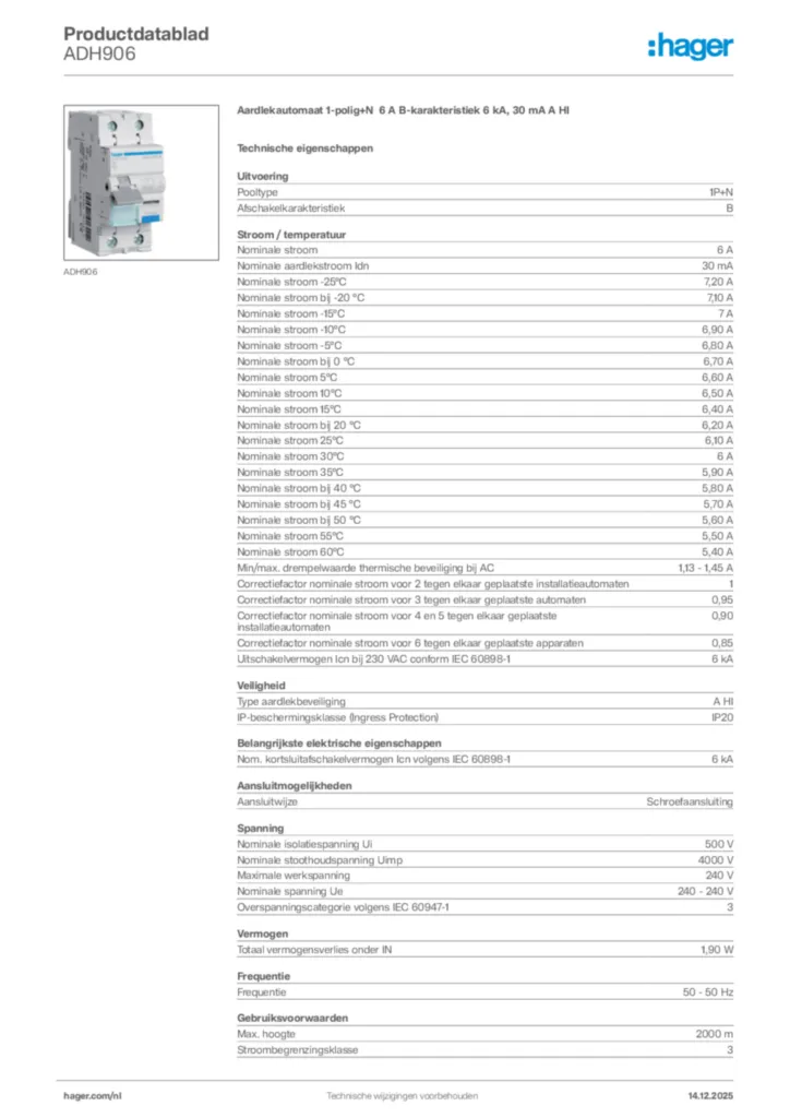Afbeelding Hager Productdatablad ADH906 | Hager Nederland