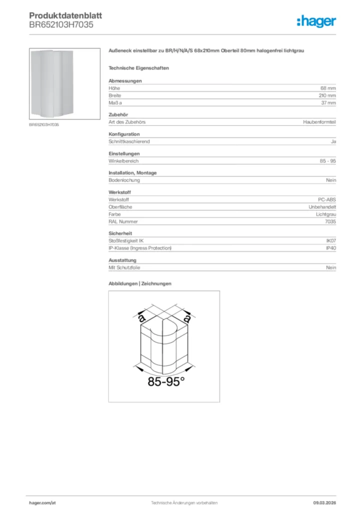 Bild Hager Produktdatenblatt BR652103H7035 | Hager Deutschland