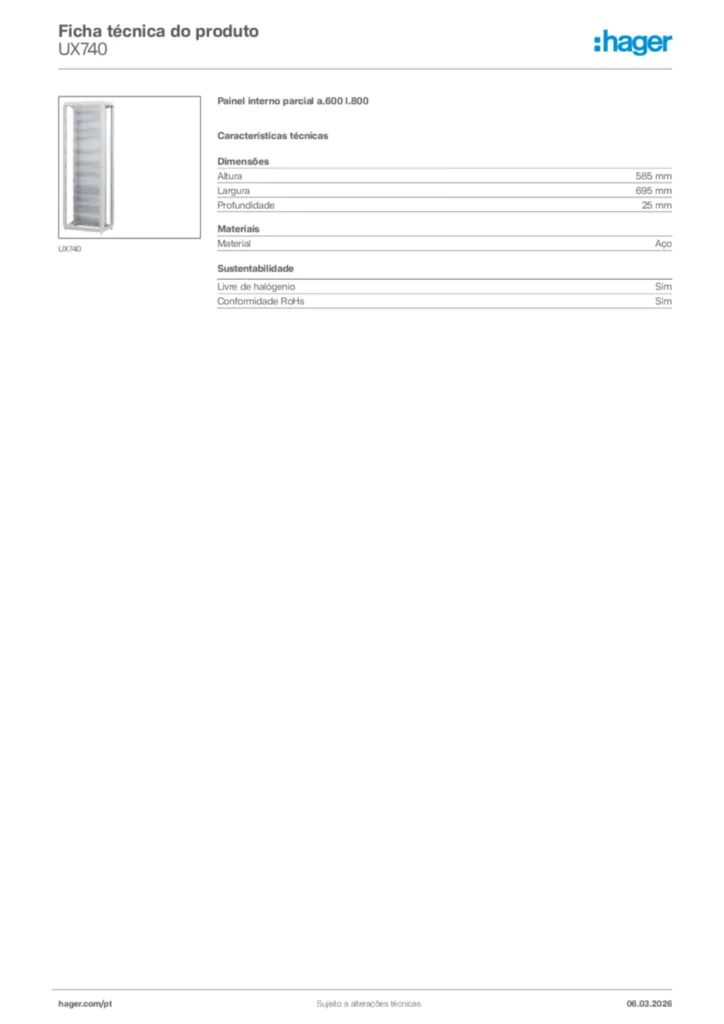 Imagem Hager Ficha técnica do produto UX740 | Hager Portugal