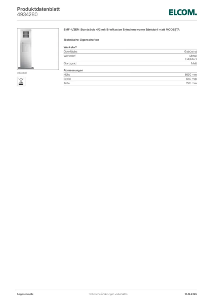 Bild Elcom Produktdatenblatt 4934280 | Hager Deutschland
