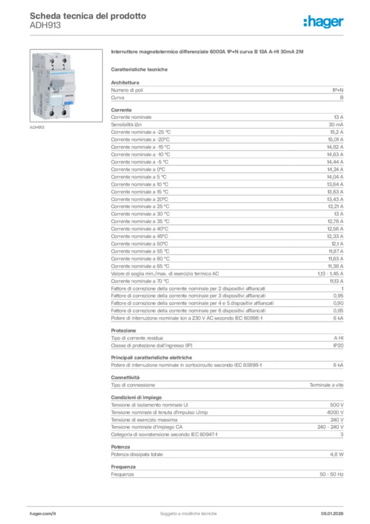 Immagine Hager Scheda tecnica del prodotto ADH913 | Hager Italia