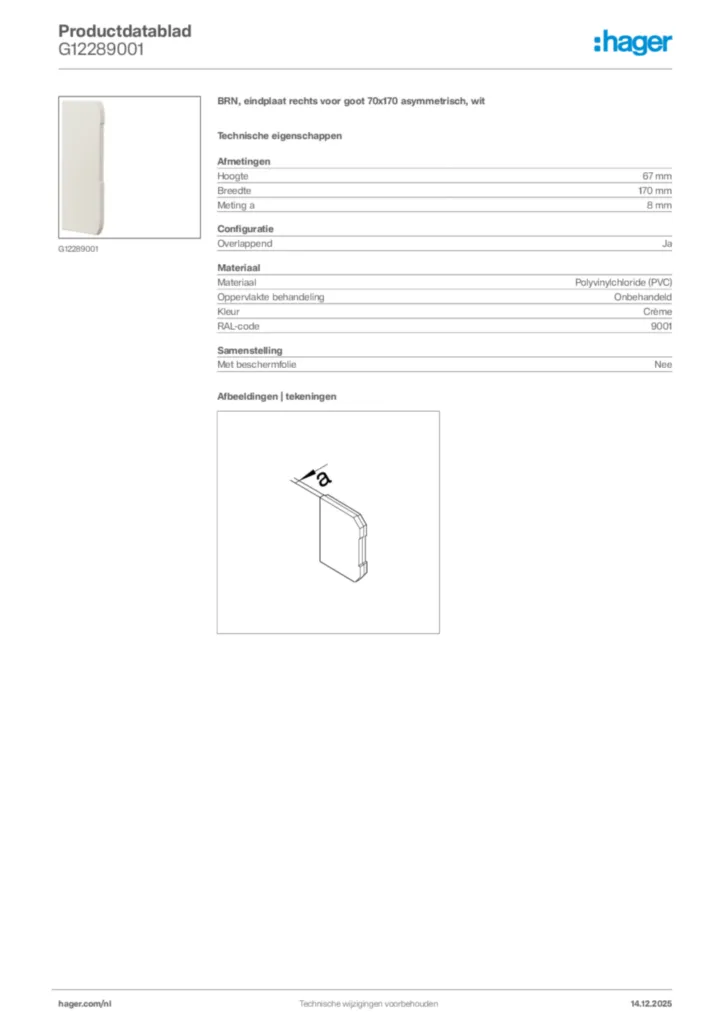 Afbeelding Hager Productdatablad G12289001 | Hager Nederland