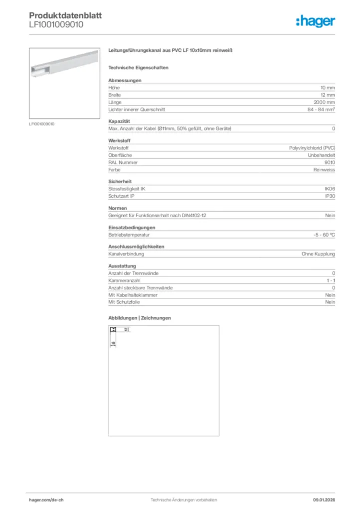 Bild Hager Produktdatenblatt LF1001009010 | Hager Schweiz