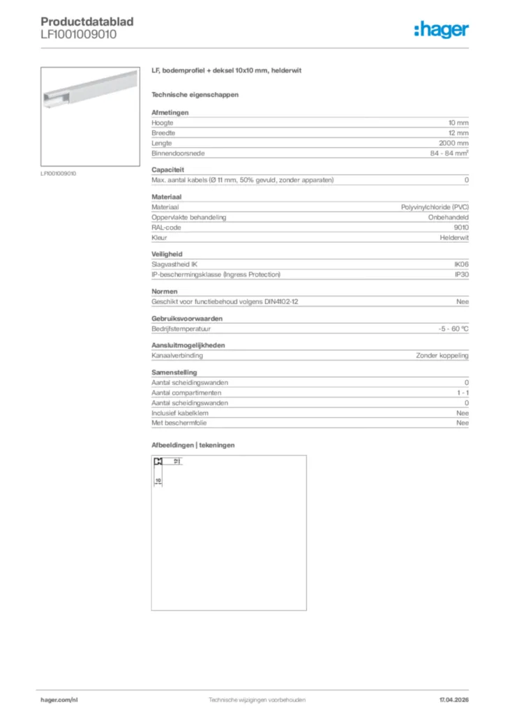 Afbeelding Hager Productdatablad LF1001009010 | Hager Nederland