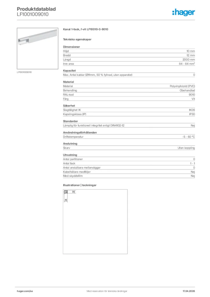 Bild Hager Produktdatablad LF1001009010 | Hager Sverige