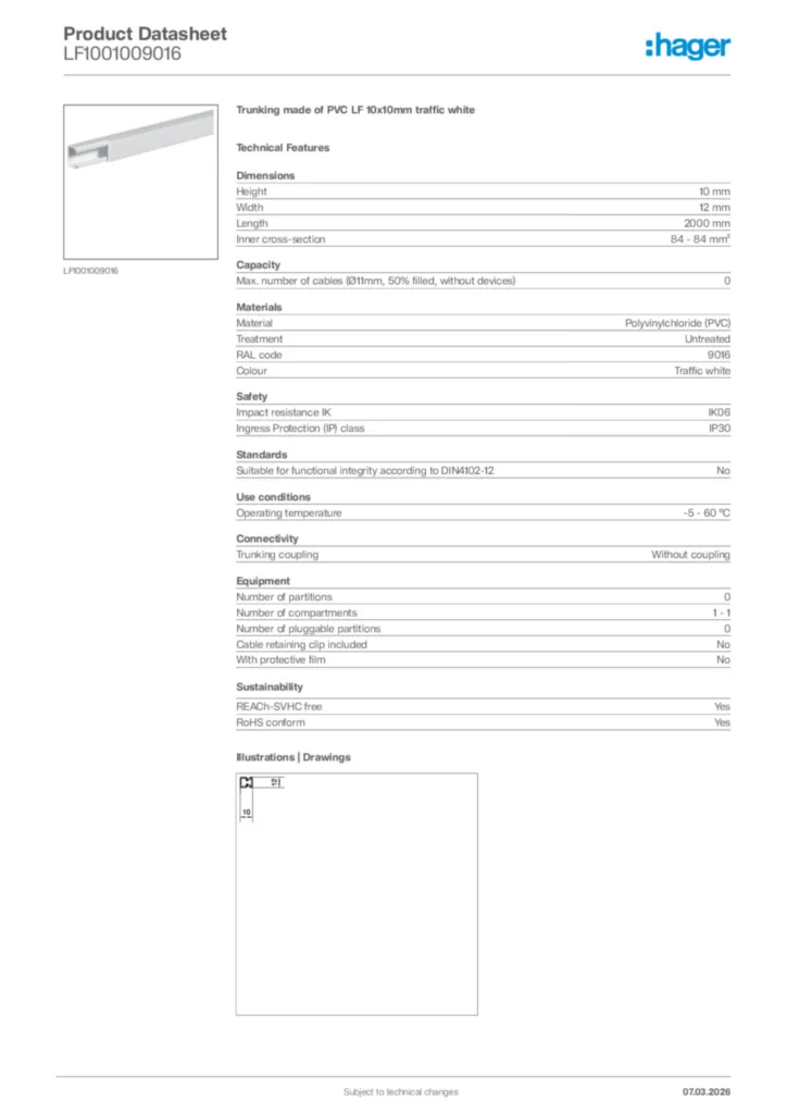 Image Hager Product data sheet LF1001009016  | Hager Africa