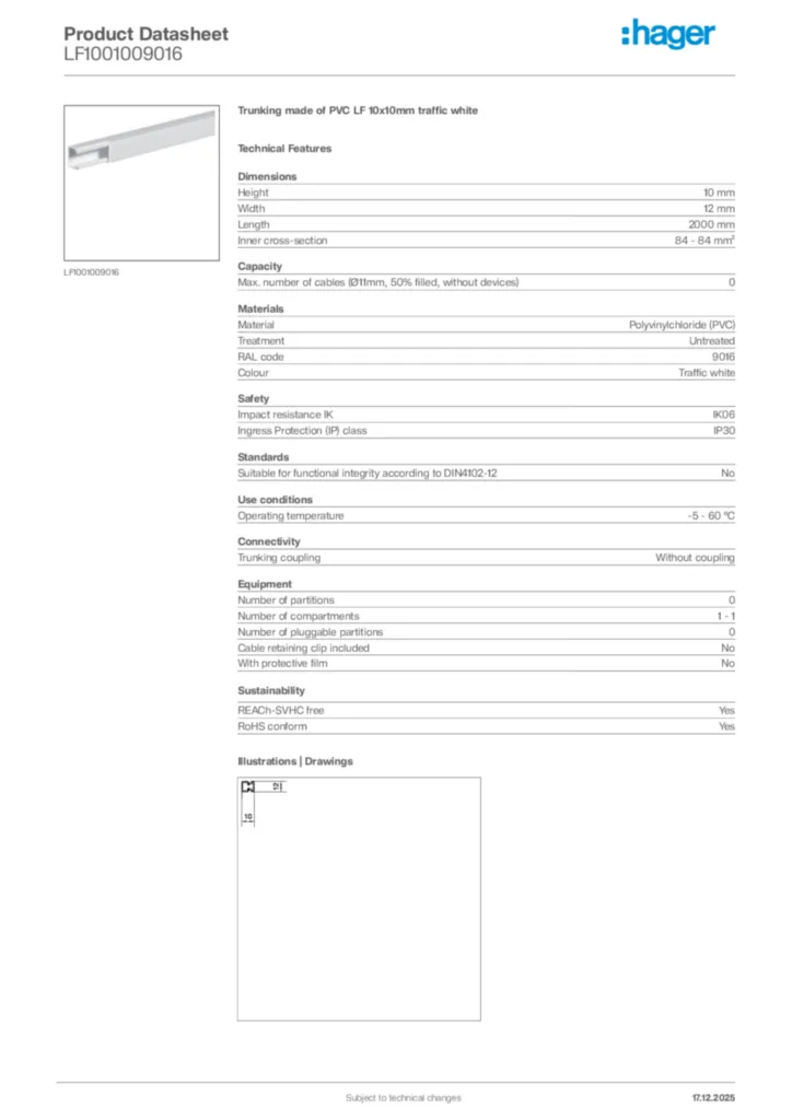 Image Hager Product data sheet LF1001009016  | Hager Africa