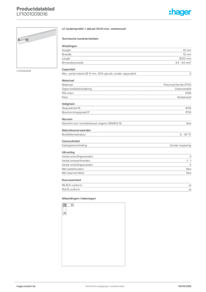 Afbeelding Hager Productdatablad LF1001009016 | Hager Belgium