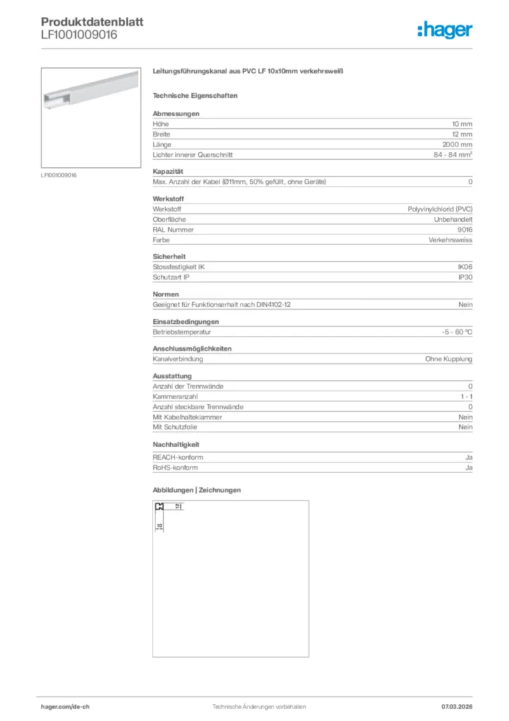 Bild Hager Produktdatenblatt LF1001009016 | Hager Schweiz