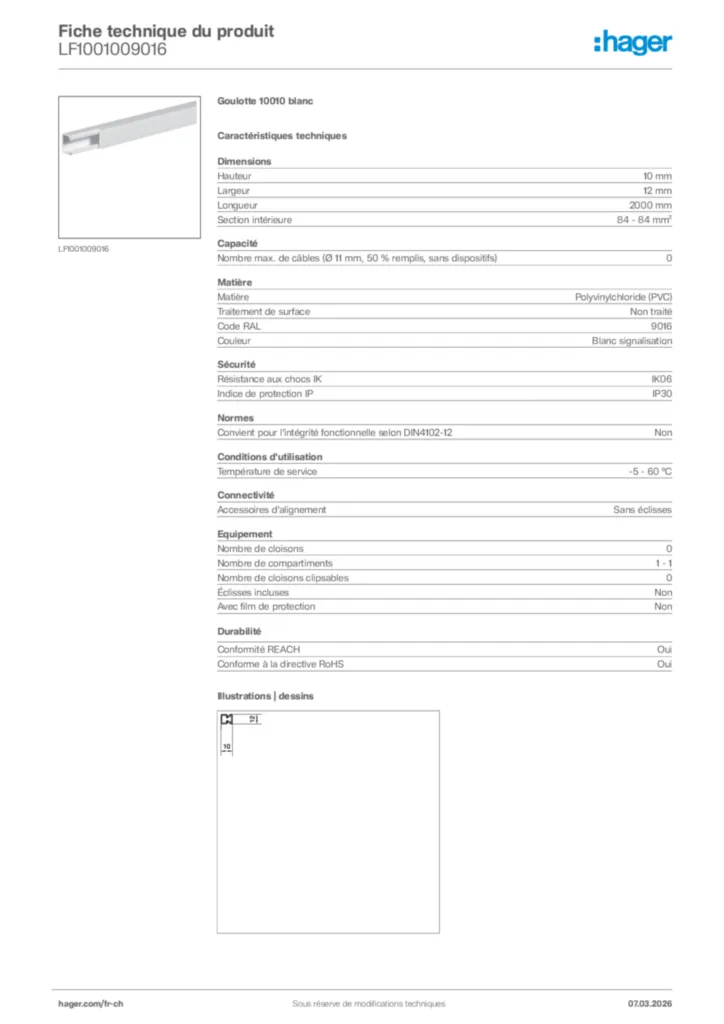 Image Hager Fiche technique du produit LF1001009016 | Hager Suisse