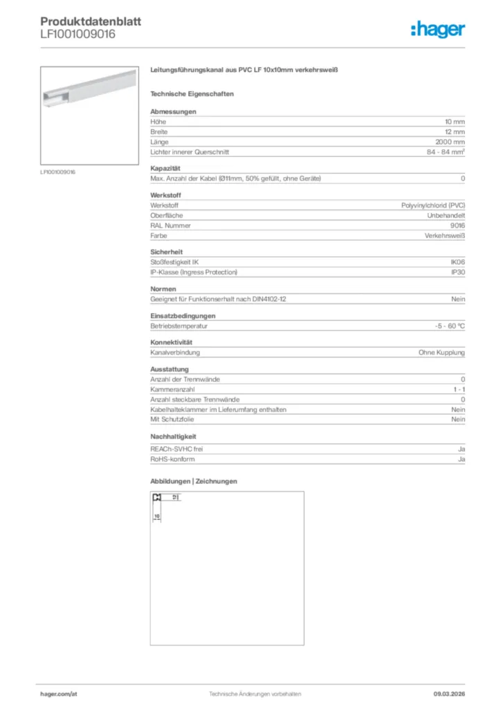 Bild Hager Produktdatenblatt LF1001009016 | Hager Deutschland