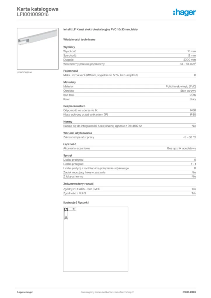 Zdjęcie Hager Karta katalogowa LF1001009016 | Hager Polska