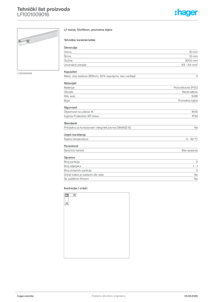 Slika Hager Product data sheet LF1001009016  | Hager