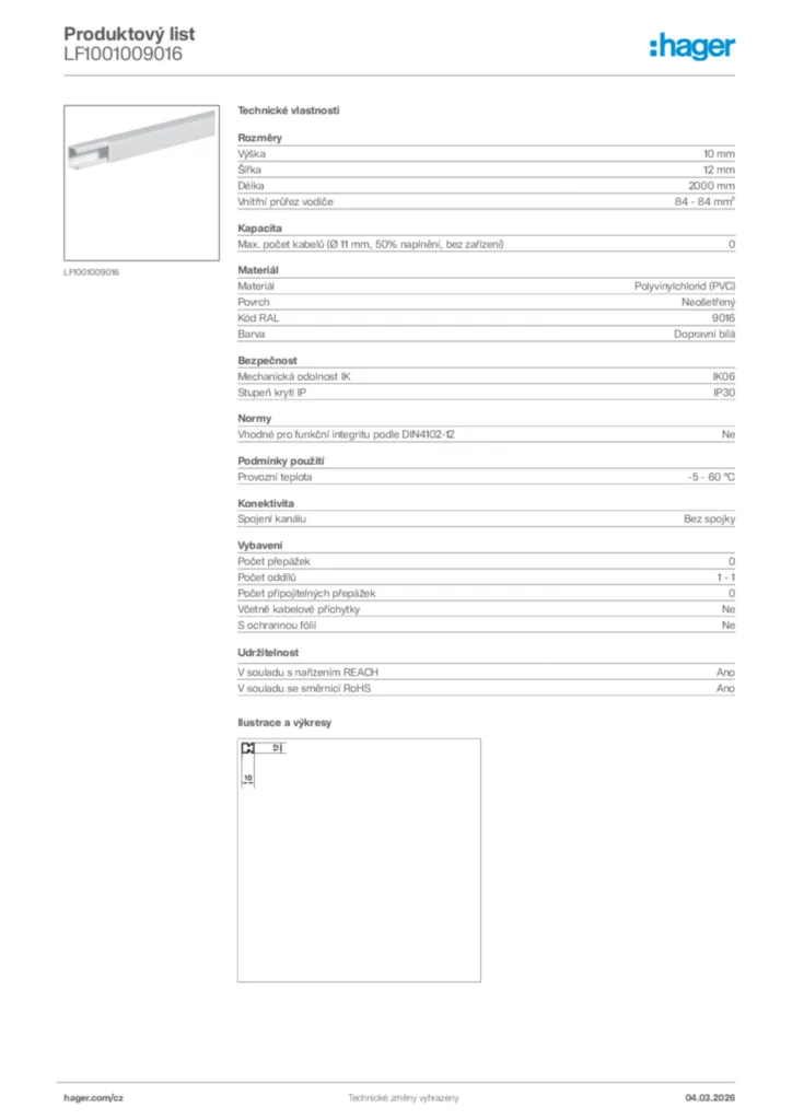 Obrázek Hager Product data sheet LF1001009016 | Hager