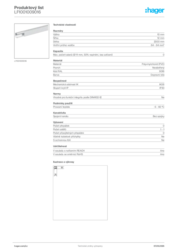 Obrázek Hager Produktový list LF1001009016 | Hager