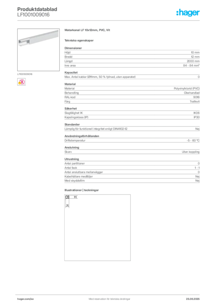 Bild Hager Produktdatablad LF1001009016 | Hager Sverige