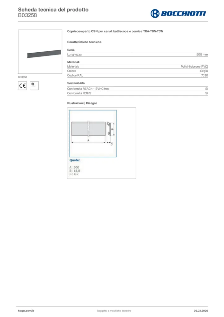 Immagine Bocchiotti Scheda tecnica del prodotto B03258 | Hager Italia