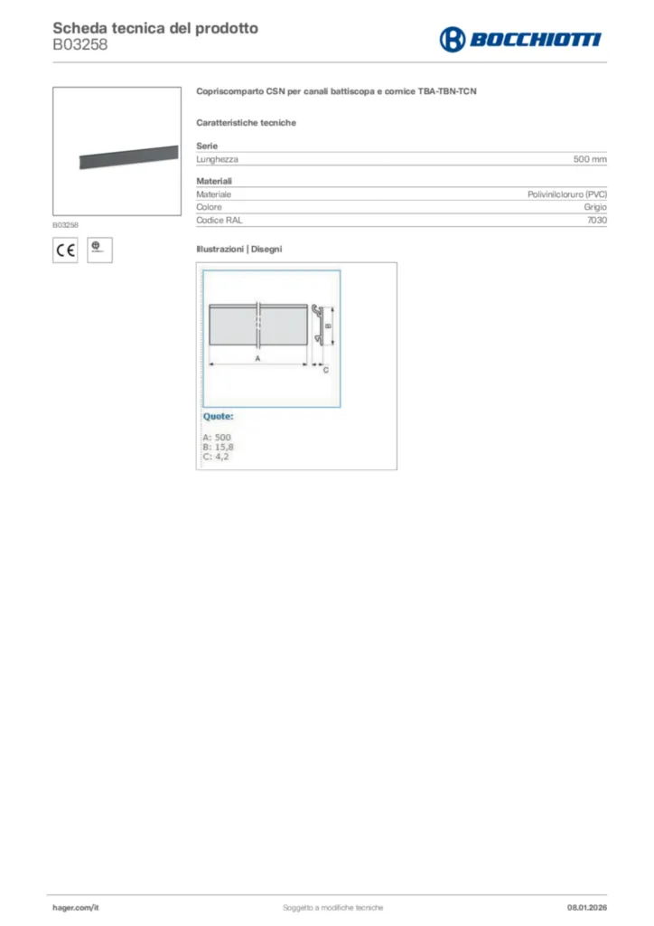 Immagine Bocchiotti Scheda tecnica del prodotto B03258 | Hager Italia