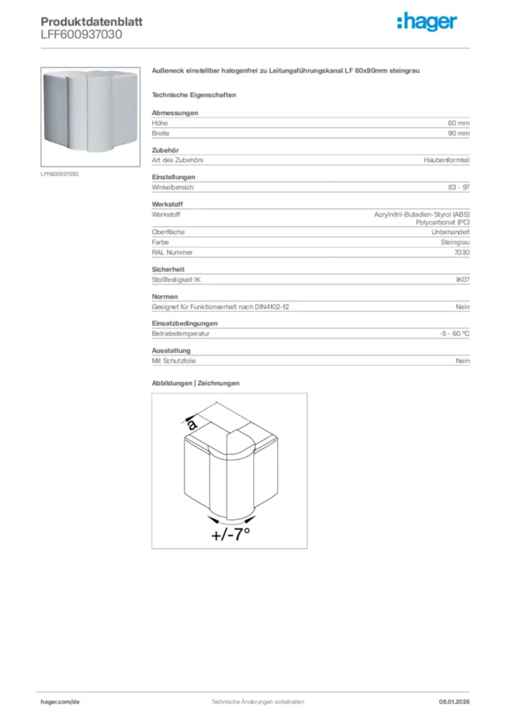 Bild Hager Produktdatenblatt LFF600937030 | Hager Deutschland