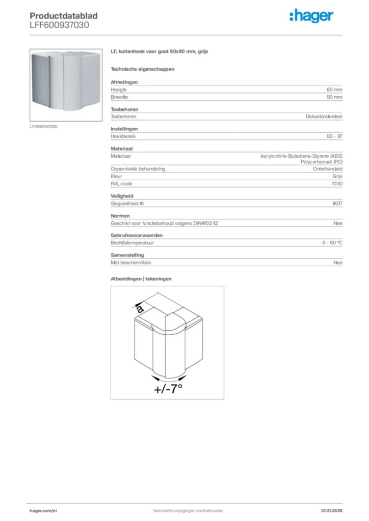 Afbeelding Hager Productdatablad LFF600937030 | Hager Nederland