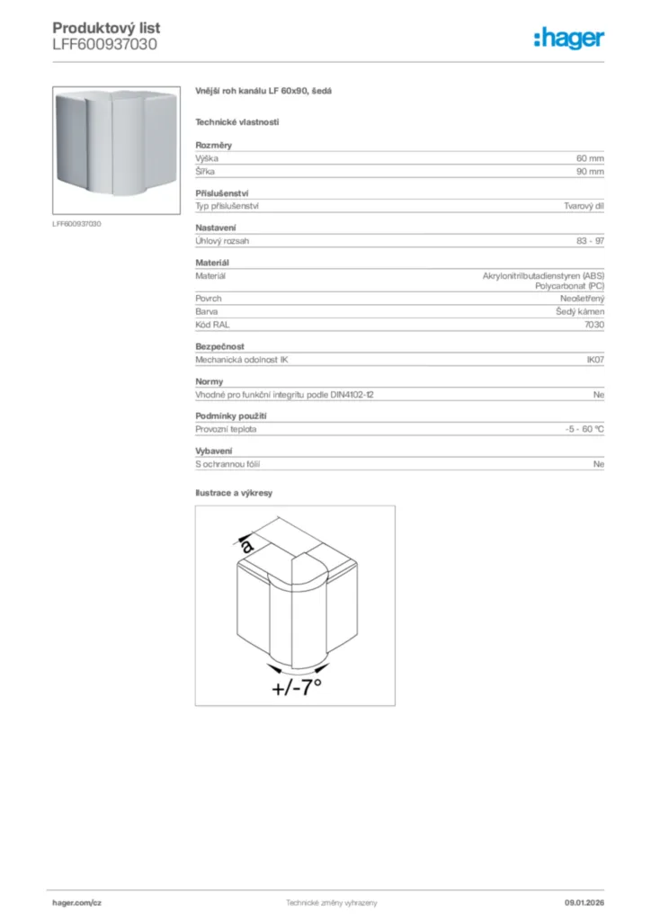 Obrázek Hager Product data sheet LFF600937030 | Hager