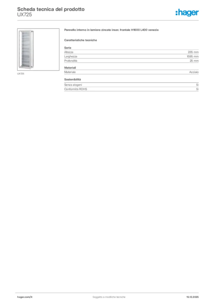 Immagine Hager Scheda tecnica del prodotto UX725 | Hager Italia