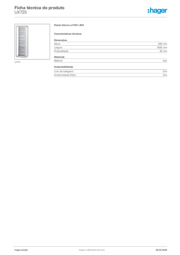 Imagem Hager Ficha técnica do produto UX725 | Hager Portugal