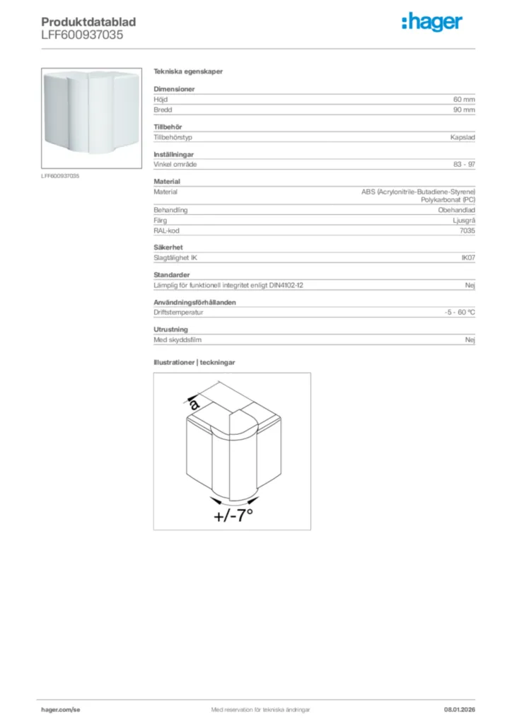 Bild Hager Produktdatablad LFF600937035 | Hager Sverige