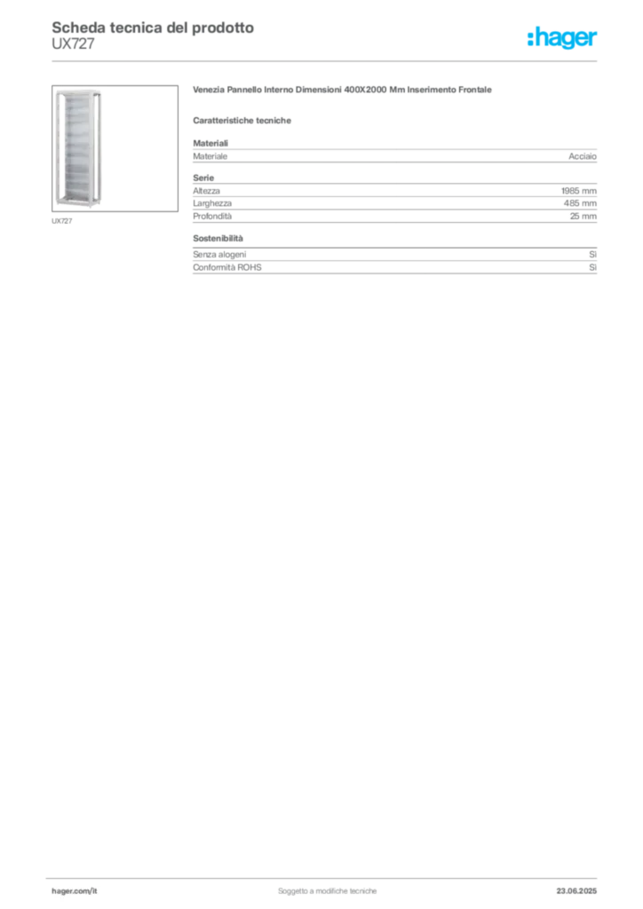 Immagine Hager Scheda tecnica del prodotto UX727 | Hager Italia