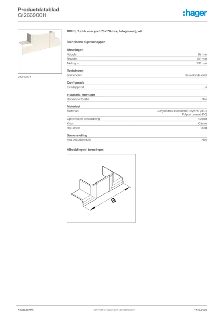 Afbeelding Hager Productdatablad G126690011 | Hager Nederland