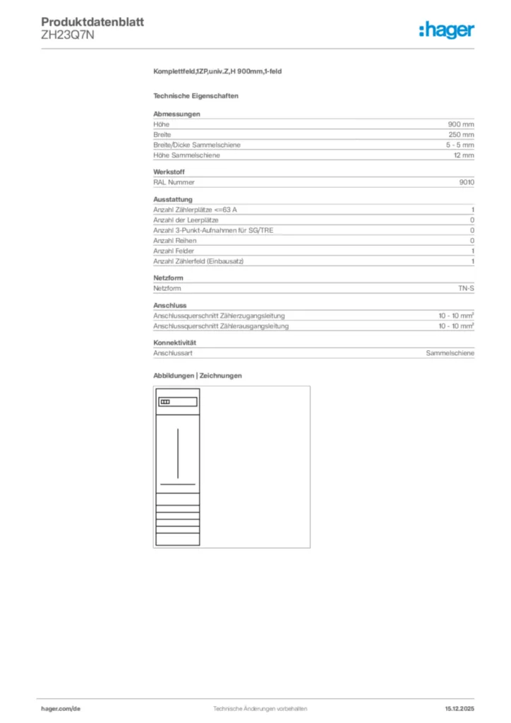 Bild Hager Produktdatenblatt ZH23Q7N | Hager Deutschland