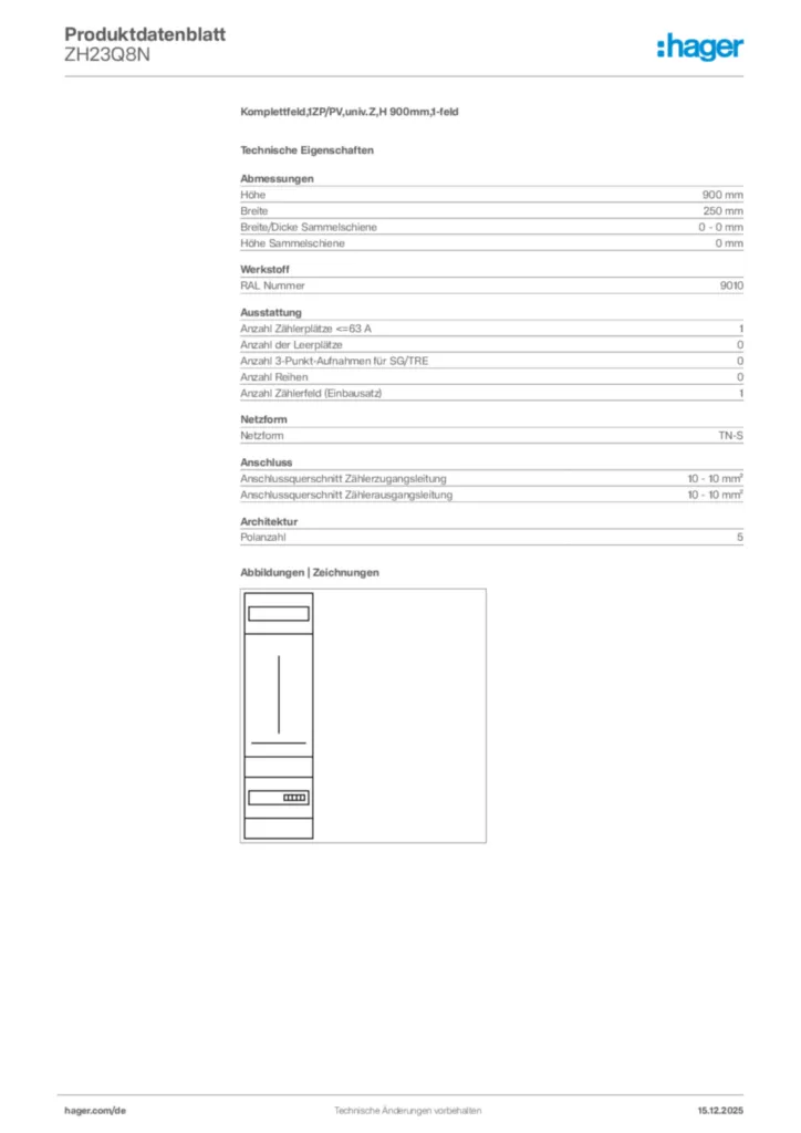 Bild Hager Produktdatenblatt ZH23Q8N | Hager Deutschland