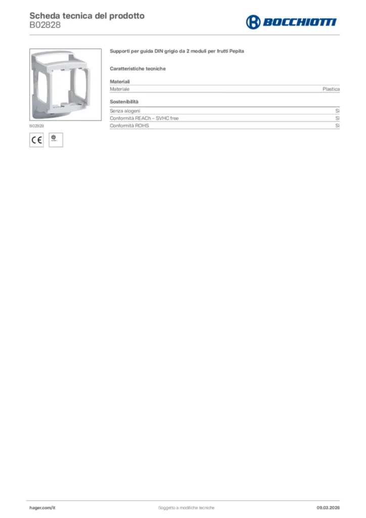Immagine Bocchiotti Scheda tecnica del prodotto B02828 | Hager Italia