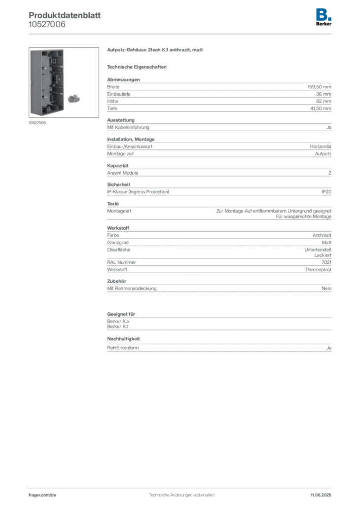 Bild Berker Produktdatenblatt 10527006 | Hager Deutschland