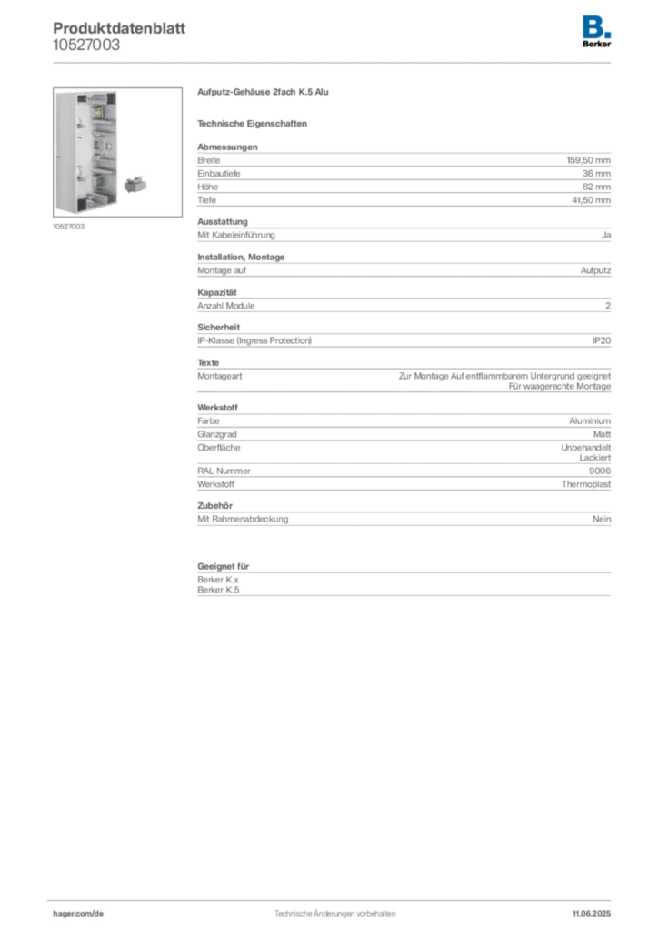 Berker Produktdatenblatt 10527003