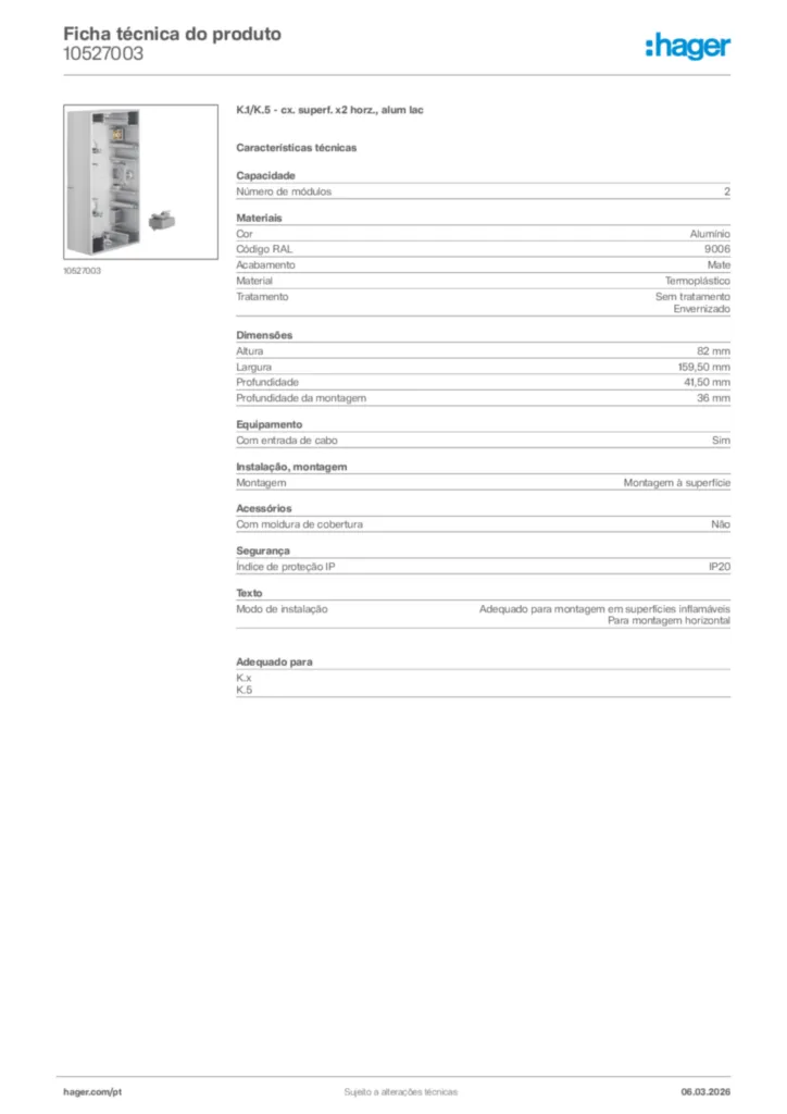 Imagem Hager Ficha técnica do produto 10527003 | Hager Portugal
