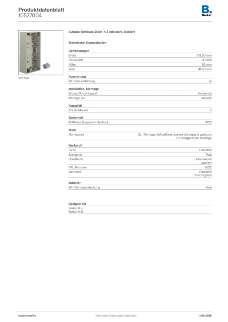 Berker Produktdatenblatt 10527004