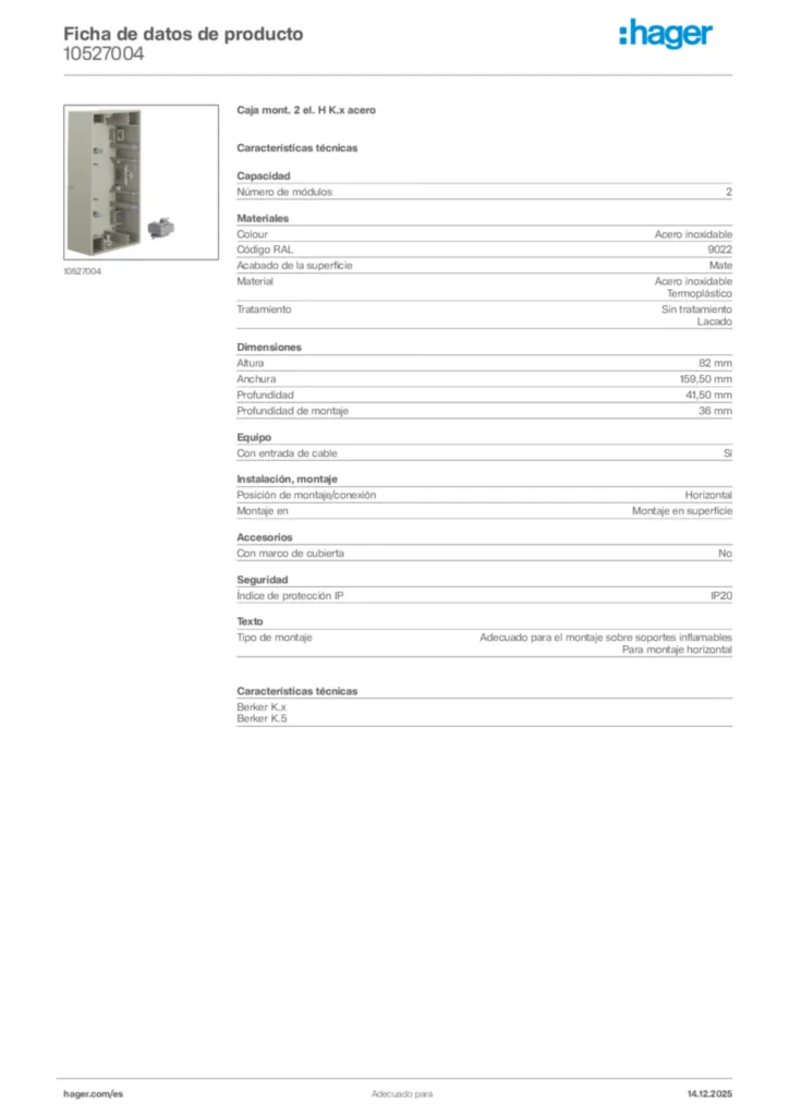 Imagen Hager Ficha de datos de producto 10527004 | Hager España