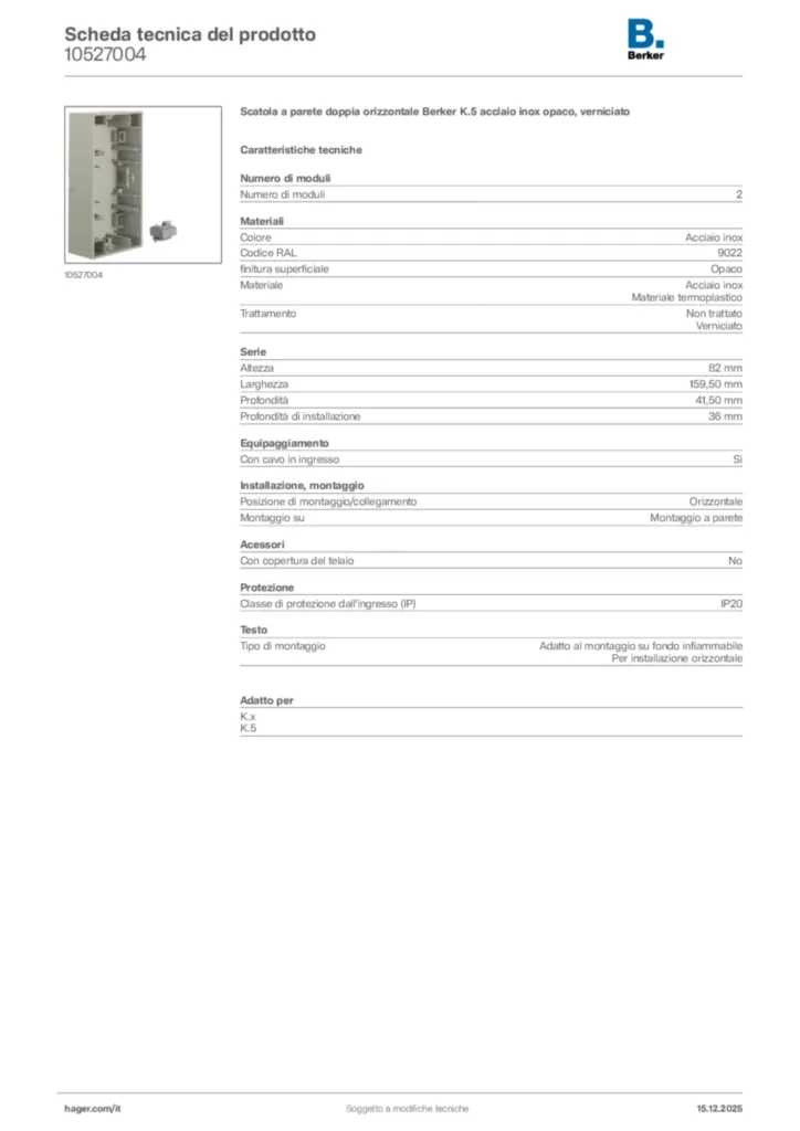 Immagine Berker Scheda tecnica del prodotto 10527004 | Hager Italia