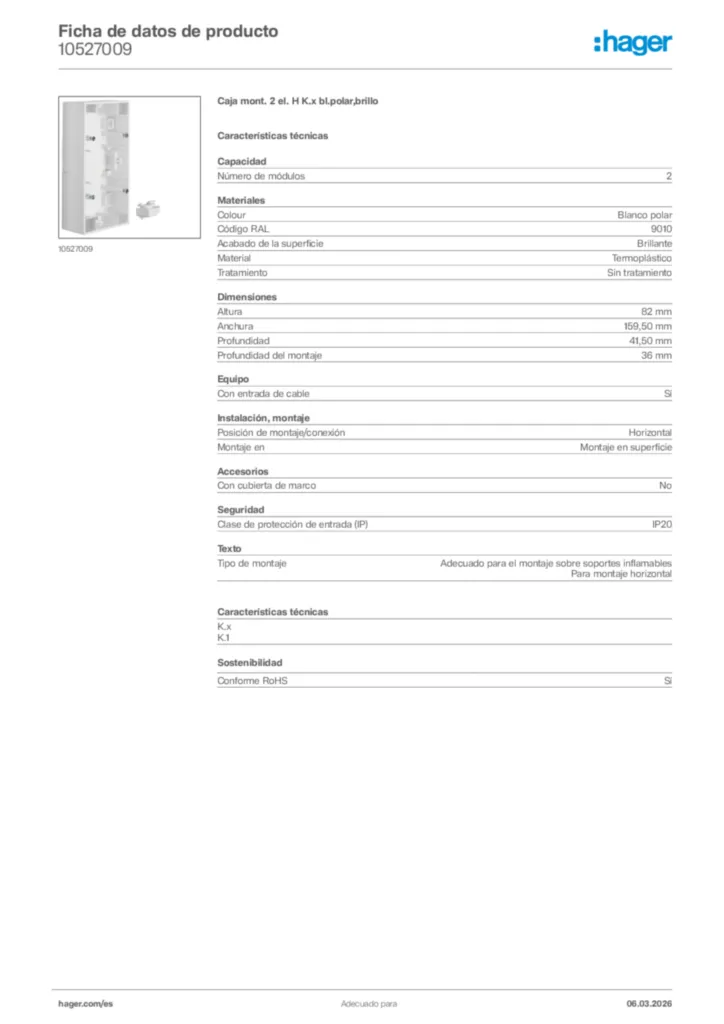 Imagen Hager Ficha de datos de producto 10527009 | Hager España
