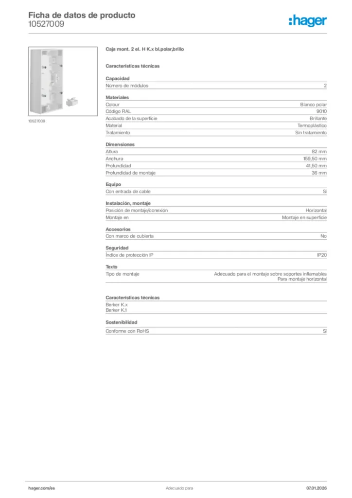 Imagen Hager Ficha de datos de producto 10527009 | Hager España