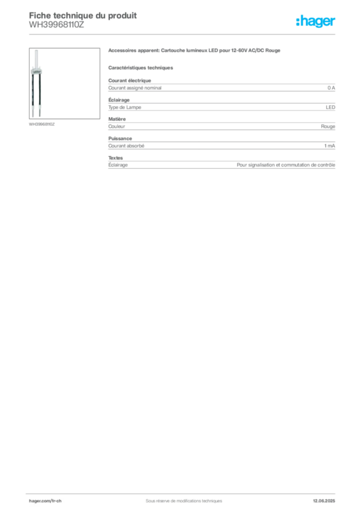 Image Hager Fiche technique du produit WH39968110Z | Hager Suisse