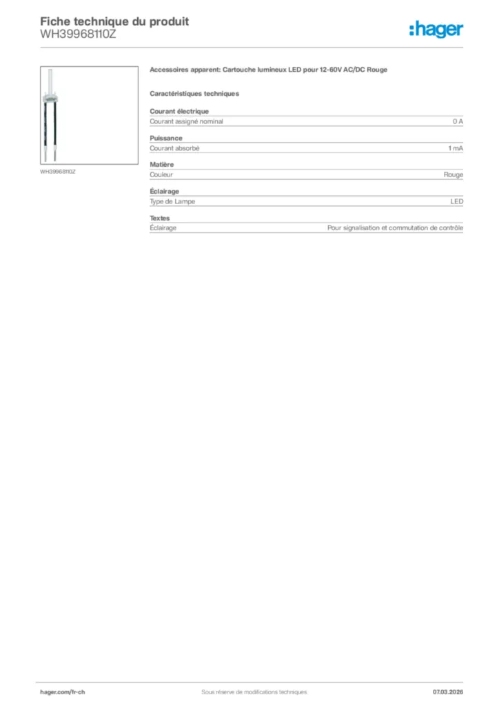 Image Hager Fiche technique du produit WH39968110Z | Hager Suisse