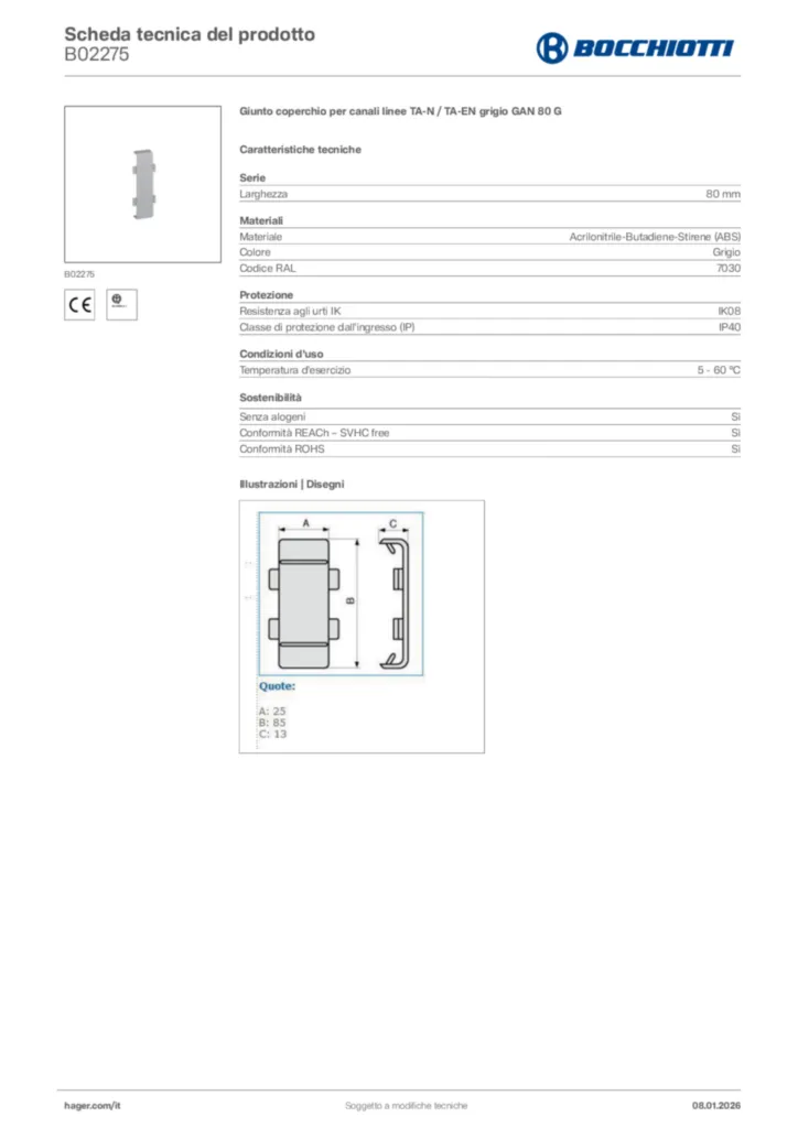 Immagine Bocchiotti Scheda tecnica del prodotto B02275 | Hager Italia