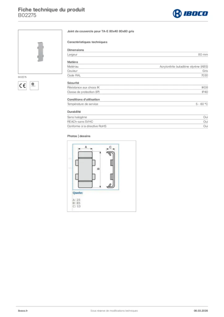 Image Iboco Fiche technique du produit B02275 | Hager France