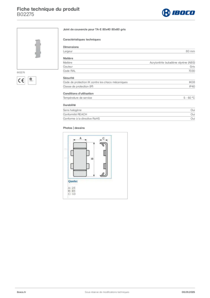 Image Iboco Fiche technique du produit B02275 | Hager France