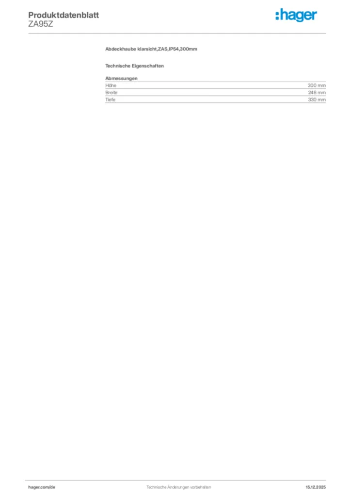 Bild Hager Produktdatenblatt ZA95Z | Hager Deutschland