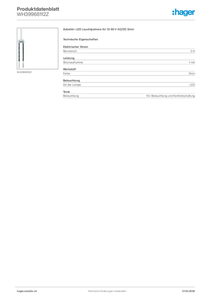 Bild Hager Produktdatenblatt WH39968112Z | Hager Schweiz